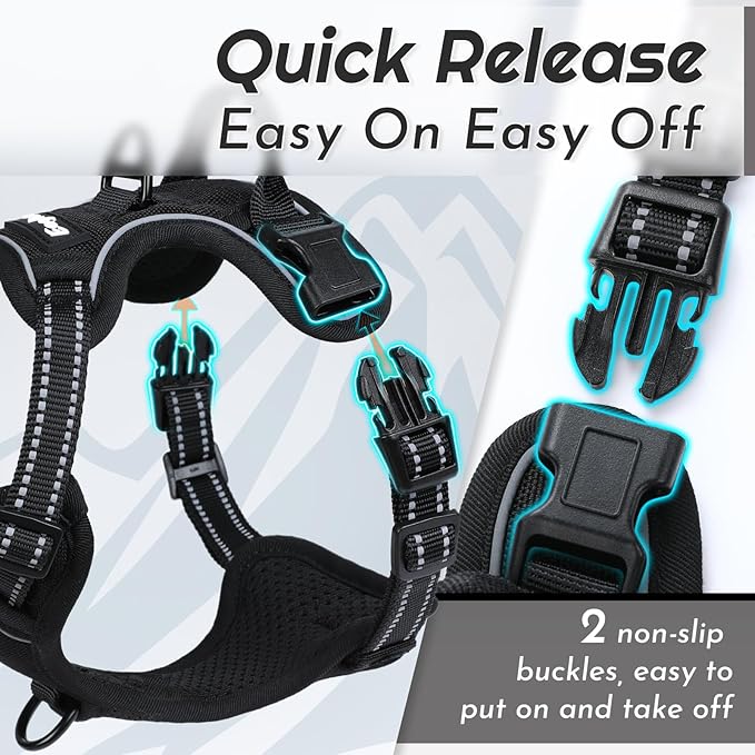Eagloo Small Dog Harness No Pull, Service Vest with Reflective Strips and Control Handle, Adjustable and Comfortable for Easy Walking, No Choke Pet Harness with 2 Metal Rings, Black, XS