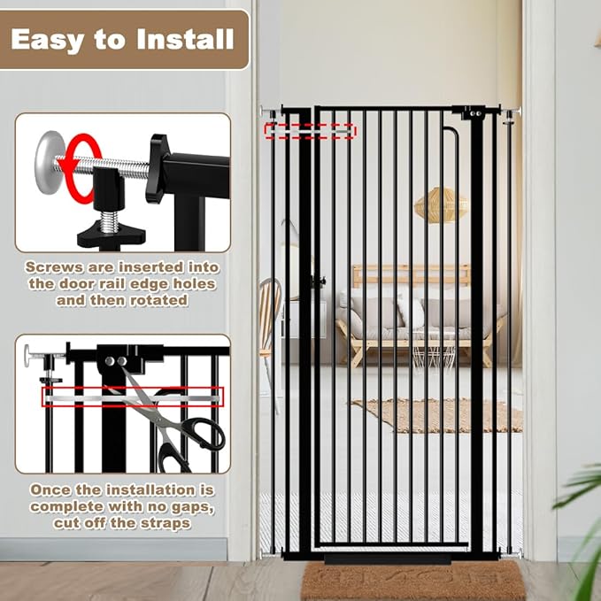 57" Extra Tall Pet Gate for Doorway 33.86'' - 38.58'' Wide Cat Gate Indoor for Stairs, Pressure Mounted Auto Close Tall Dog Gate Baby Safety Child Gate for Kids Dogs Puppy Cats (Black)