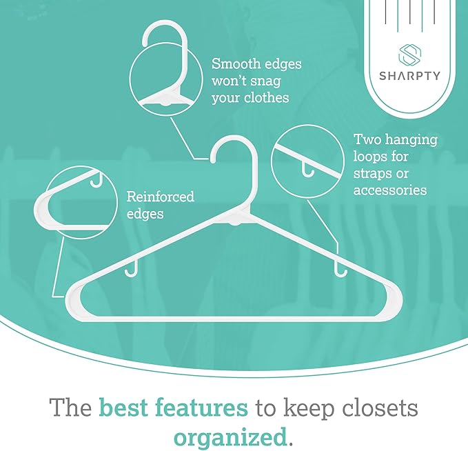 Sharpty Plastic Hangers Clothing Hangers Ideal for Everyday Standard Use (White, 60 Pack)