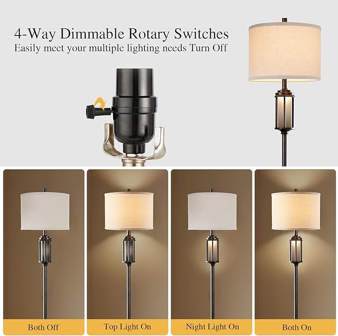 65'' Farmhouse Floor Lamp for Living Room with 2 Light Sources, Vintage Tall Standing Lamp with Frosted Acrylic Nightlight, Rustic Floor Light for Bedroom Office Corner, Bulbs Included