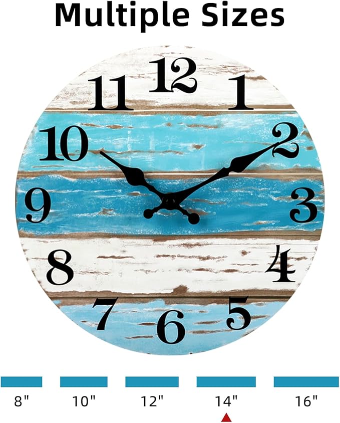 CHYLIN Nautical 14 Inch Wall Clock, Blue Ocean Theme, Silent Sweep Movement, Easy to Read, Good Gift