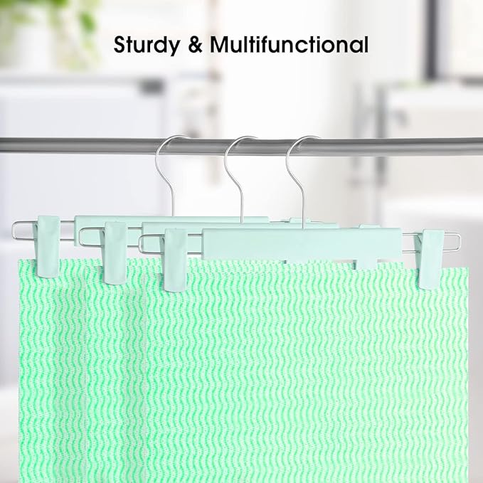 Clothes Pants Hangers, Space-Saving Skirt Holders with 360 ° Swivel Hooks, Adjustable Clips, Trouser Hangers, Clothes Coat Garment Jeans Hangers (10 Pack, Green)