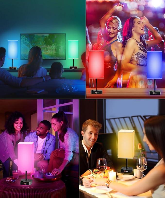 cozoo Bluetooth/WiFi RGB & USB Bedside Table Lamp with 3 USB Charging Ports and 2 Outlets Power Strip, LED Light Bulb Dimmable, Music Sync RGB Color Changing Light for Party Home/Bedroom/Living Room