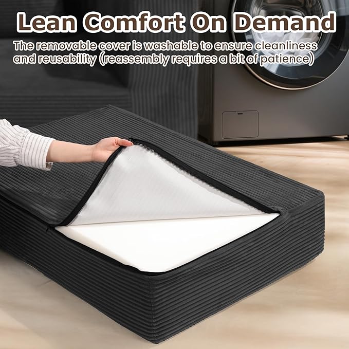 3 Seater Boneless Couch for Living Room, Convertible Futon Sofa Bed Comfy Pull Out Couch with 5 Pillows & Detachable Washable Cover, Upholstered Floor Sofa in A Box, No Assembly Required, Black