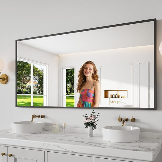 Koonmi 30"x60" Bathroom Mirror for Over Sink, Black Rectangle Bathroom Wall Mirror, Modern Large Vanity Mirror, HD Tempered Glass, Anti-Rust Aluminum Alloy Frame, for Living Room, Bedroom, Entryway