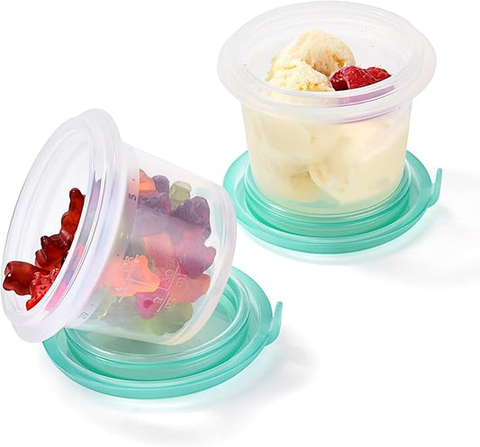 U-Taste 4oz×2 Silicone Food Container Set: Small Kitchen Storage with Airtight Lid, Freezer & Microwave Safe, Snack Box with Date Marking Circle, Clear Stackable for Yogurt, Hummus, Garnish-Aqua Sky