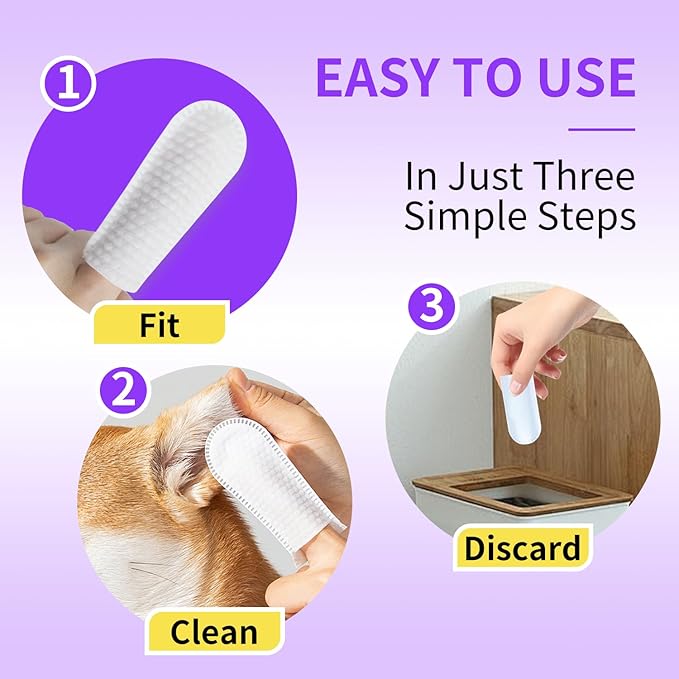 MIOSSZI Pet Finger Wipes for Dogs & Cats - Dog Ear Cleaner for Itch Relief Remove Wax & Odor, Dog Ear Cleaning Finger Wipes-Pet Ear Finger Wipes 50ct