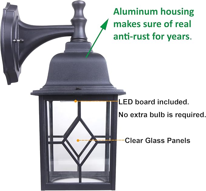 LIT-PaTH Outdoor LED Wall Lantern, Large Exterior Wall Light Fixture, 5000K Daylight White, 11W 1000 Lumen, Matte Black Anti-Rust Aluminum Porch Lighting for Outside, Patio, Garage, 1 Pack