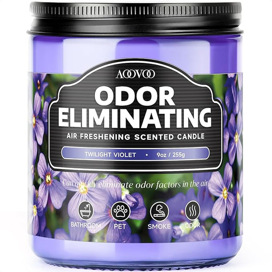 AOOVOO Violet Odor Eliminating Highly Fragranced Candle - Eliminates 95% of Pet, Smoke, Food, and Other Smells Quickly, Air Freshing Soy Candle, 9 oz