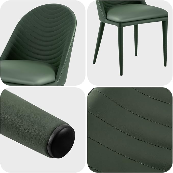 Dining Chairs Set of 2, Modern Full Assembled Faux Leather Kitchen Chairs Upholstered Side Chair with Backrests, Dinner Chairs for Kitchen Dinning Room, Jade Green