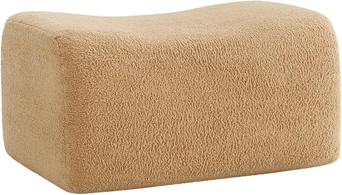 Camel Teddy Fabric Cloud Ottoman, Modern Boneless Modular Footstool in a Box for Living Room, Comfortable Deep Seat Design, No Assembly Required, Sofas para Sala