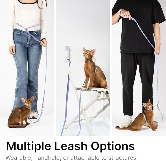 Ultra Lightweight Cat Leash Adjustable with Padded Handle, Soft Thin Nylon Cat Walking Training Waist Crossbody Leash for Kitten>4lbs Small Medium Large Cats, Puppy, No Harness (Blurple)