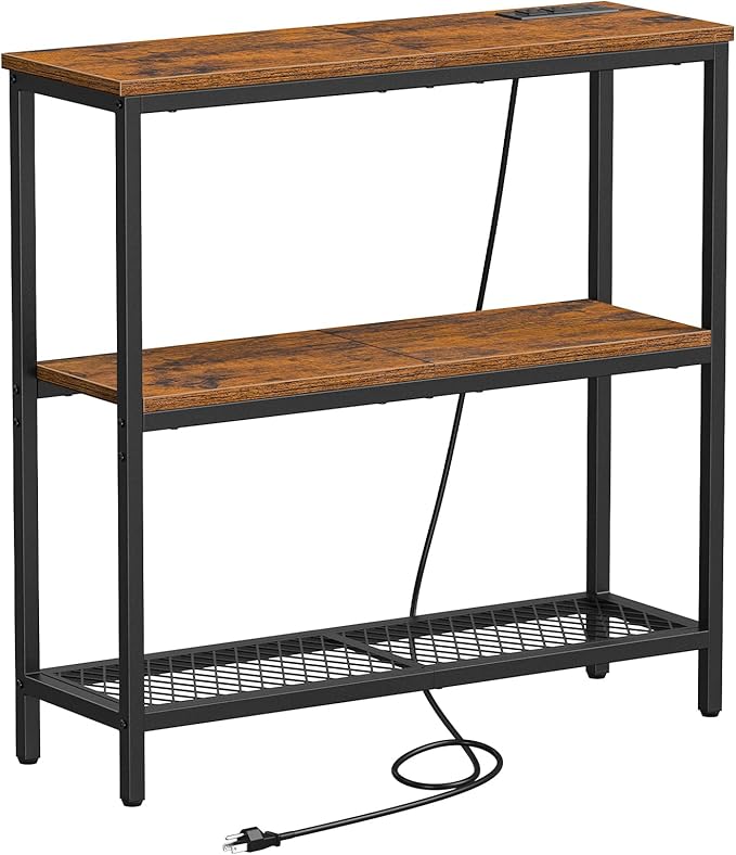 Snughome Console Table with Power Outlets, Entryway Table with Storage, Narrow Sofa Table with 3 Tier Shelves, 2 USB Ports, 2 Power Outlets, Hallway Table for Couch, Living Room, Entrance