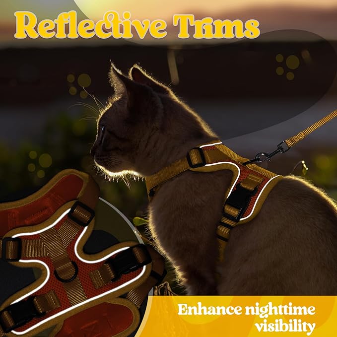 rabbitgoo Cat Harness and Leash Set, Escape Proof Soft Adjustable Vest Harnesses for Outdoor Walking, Easy Control Breathable Kitten Jacket with Reflective Strips, Orange & Yellow, XXS