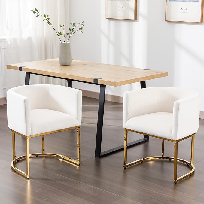 Velvet Dining Chair Modern Barrel Arm Chairs with Golden Frame, Upholstered Kitchen Chairs 18.5" Wide Accent Chair for Living Room Dining Room Restaurant, Beige