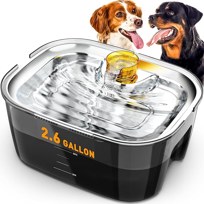 Dog Water Fountain, Dog Water Fountain for Large Dogs Stainless Steel, Large Dog Water Bowl Dispennser 2.6Gal 10L Pet Water Fountain, BPA Free
