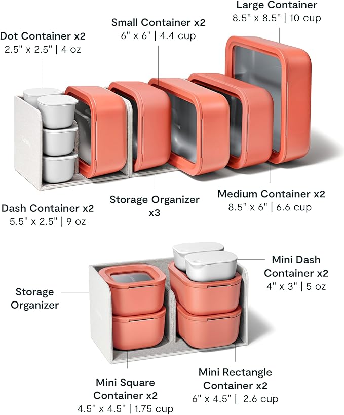 Caraway 22pc Glass Food Storage Set - Storage Containers for Food - Non-Toxic Ceramic-Coated Glass - Air Release Technology - Compact & Stackable Design - Perracotta