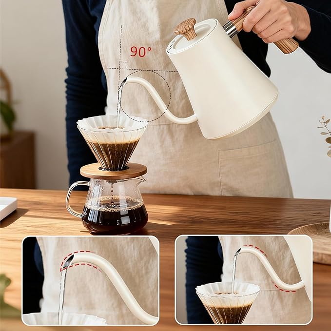 Gooseneck electric kettle,Auto Boil Detection, with Variable Temperature Control, Stainless Steel Inner, Ultra-Quiet 304 Stainless Steel,1200W Quick Heating, for Coffee, Tea & Milk, 0.9L