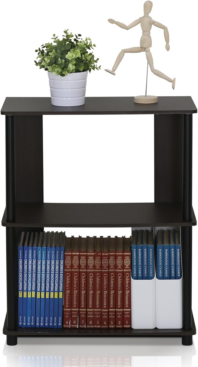 Furinno JAYA Simple Design 3-Tier Bookcase / Bookshelf / Display Rack, Plastic Tubes, Walnut
