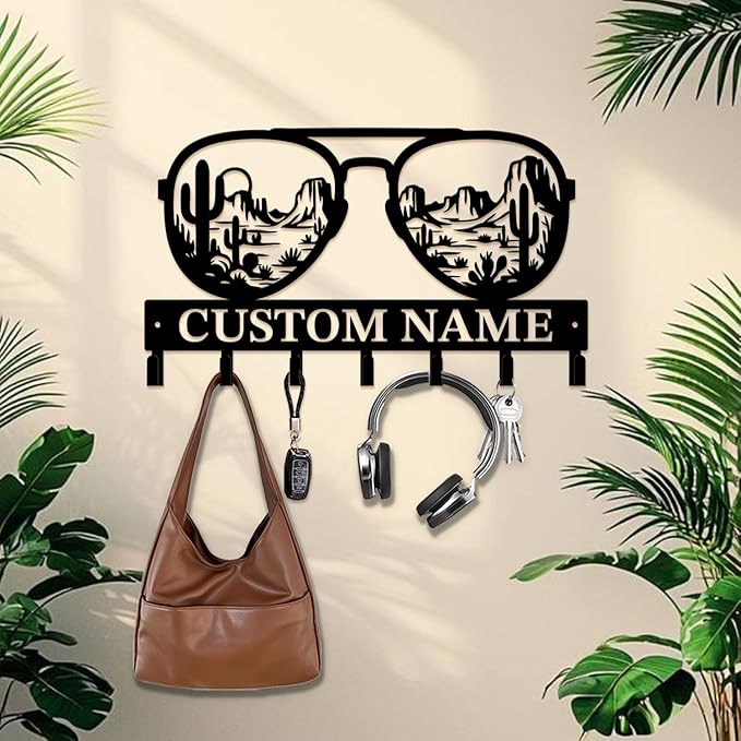 Custom Western Cowboy Metal Iron Key Hooks,Personalized Name & Text Engraving,Decor Wall Keys Holder for Home Entryway (Style D)