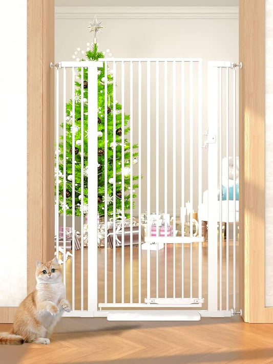 55.11" Extra Tall Cat Gate 29.5-40.6 Wide Cat Gate with Small Cat Door Safety Pet Gate NO Drilling Pressure Mount Kit for Cats and Dogs Indoor Doorways liveing Room Bedroom