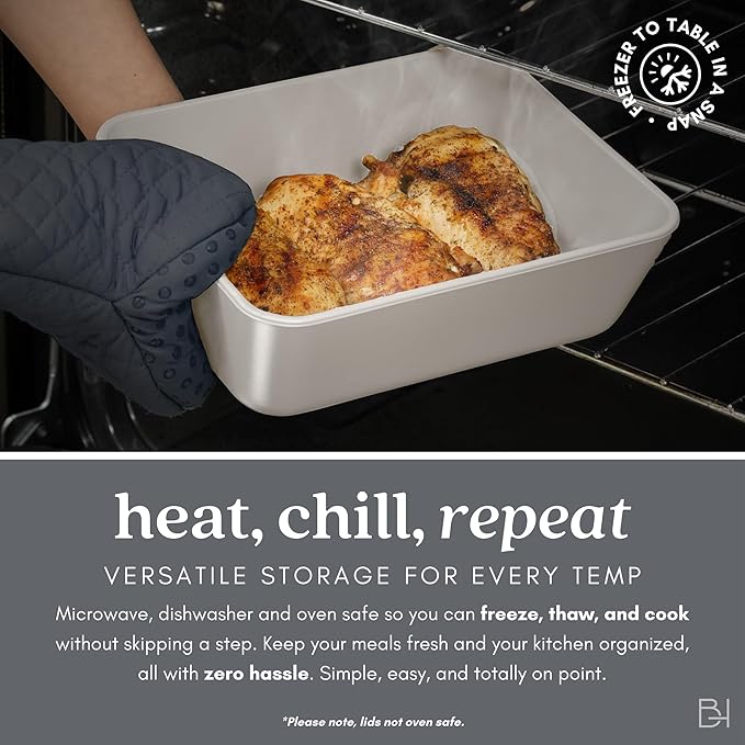 Ceramic Coated Glass Food Storage Container | No PTFE, PFOA, PFAS, and BPA | Reusable Non Toxic Meal Prep Container with Glass Lid | Easy To Store | 8 Cup Square [Crema]