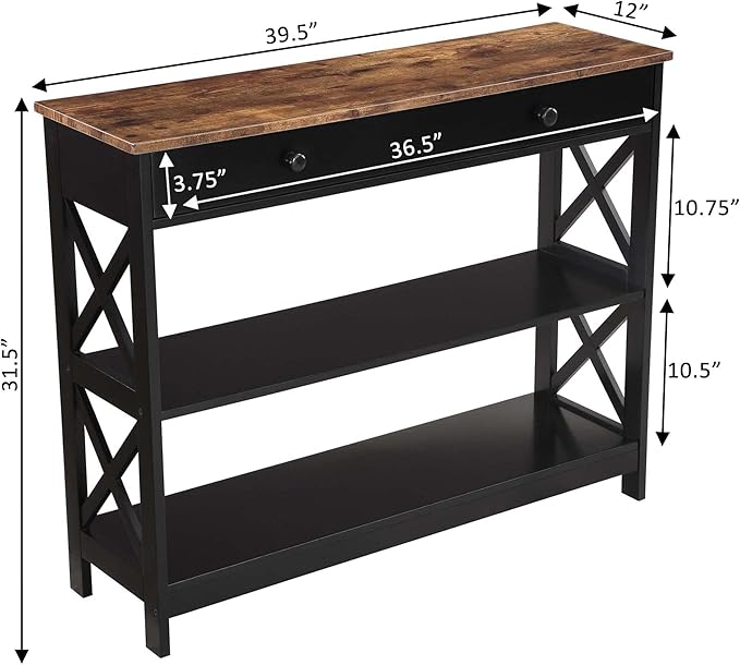 Convenience Concepts Oxford 1 Drawer Console Table with Shelves, Barnwood/Black