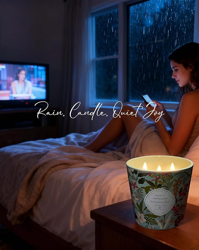 M&SENSE Eucalyptus Mint Scented Candle, 28.2oz 3 Wick Natural Soy Wax Large Candles, Long Lasting Clean Slow Burning No Toxic Décor for Home Relaxation, Romantic Dates Gift-Giving