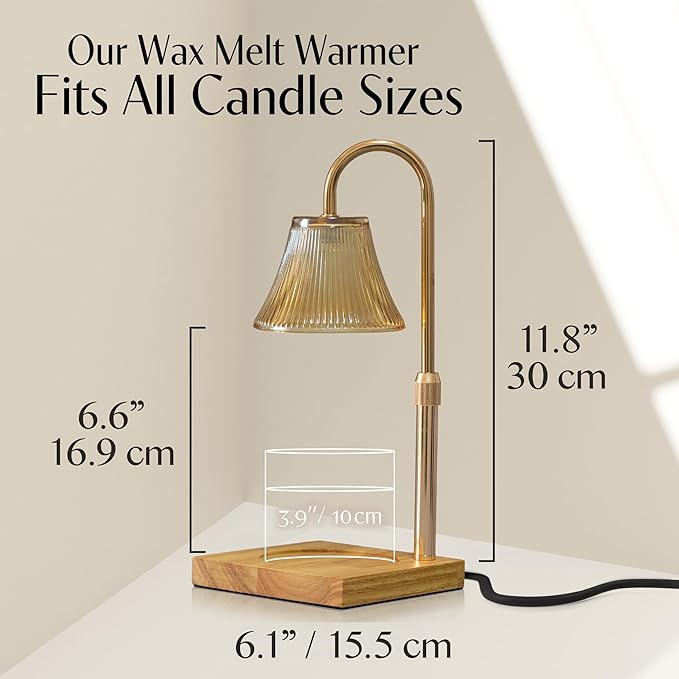 Candle Warmer Lamp with Timer and Dimmer & Includes 2 Bulbs, Electric Wax Candle Lamp Warmer for Jar Candles, Home Decor Aesthetic, and House Warming Gifts - Gold Glass