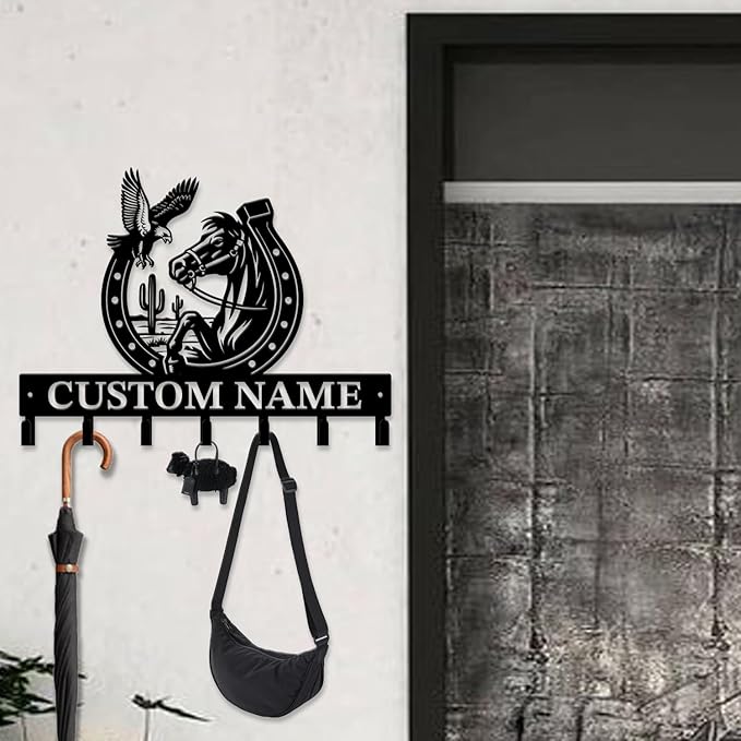 Custom Western Cowboy Metal Iron Key Hooks,Personalized Name & Text Engraving,Decor Wall Keys Holderfor Home Entryway (Style E)