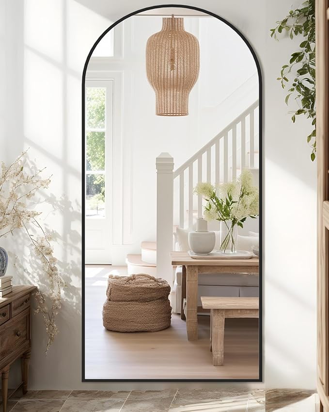 Full Length Mirror, 71"x32" Arched Floor Mirror Freestanding, Oversized Floor Standing Full Body Mirror with Stand for Bedroom, Hanging Mounted for Living Room Cloakroom, Black