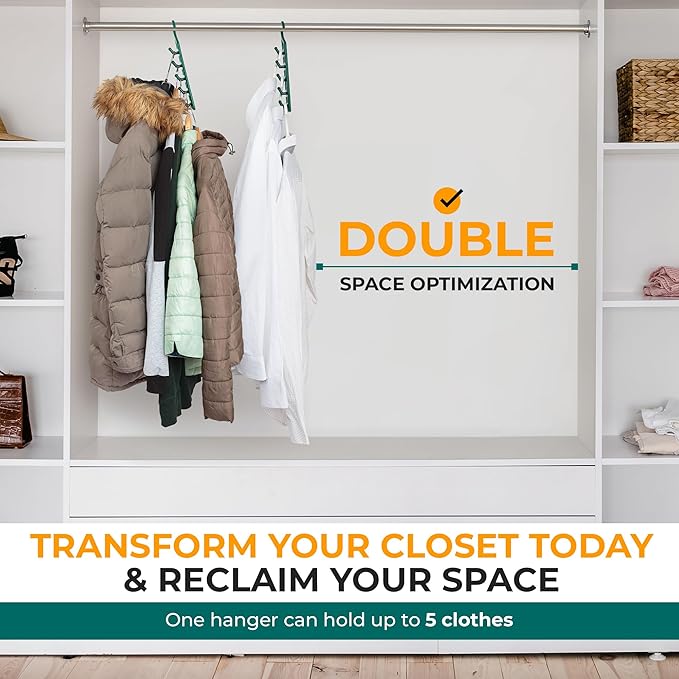 CraftyCrocodile Space Saving Hangers for Clothes - 4 in Pack, Heavy Duty Plastic, Multi Closet Space Savers for Shirts, Pants, Jeans, Sweaters - Hanger Organizer Space Saver