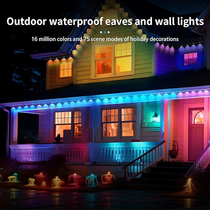 Permanent Outdoor Light,150ft with 100 LED Eaves Lights,Smart RGB Outdoor Lights with 75 Scene Modes,IP67 Waterproof,for Halloween Decorations,Christmas,Party,App and Remote