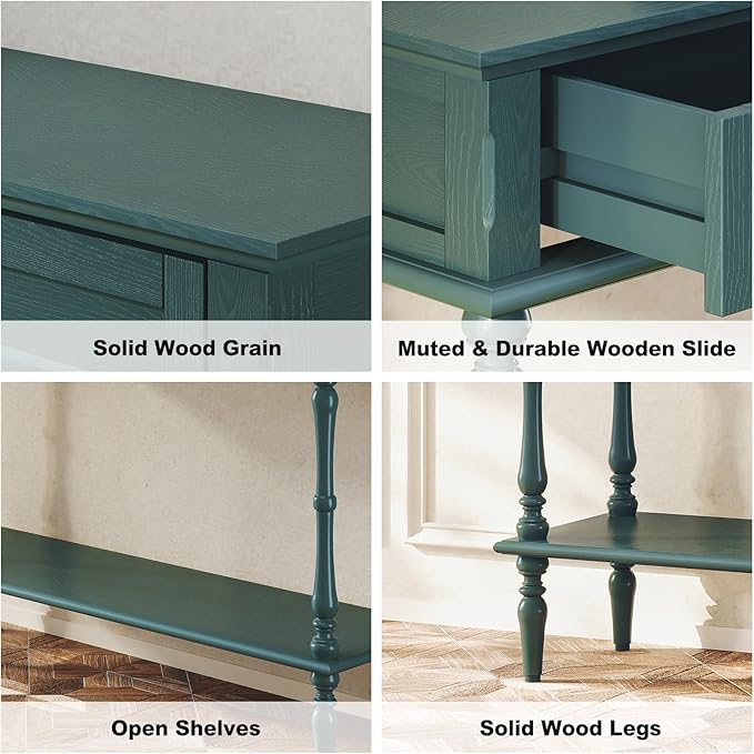 ARTPOWER Console Table for Entryway with 2 Drawers-Minimal Assembly,Retro Entryway Tables with Storage Cabinets and Open Shelf,Narrow Long Couch Table Behind Sofa for Living Room,Foyer,Hallway,Green