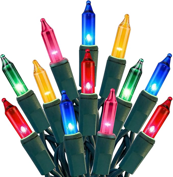 HISHINY Christmas Lights 100 Count Multicolor Christmas Tree String Lights with Green Wire for Outdoor Indoor Christmas Decorations Wedding Decorations Valentines Day Decor,UL Certified (21feet)