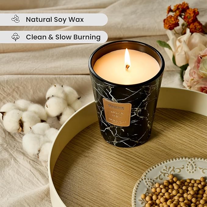 M&SENSE Leather Night Scented Soy Candle, 3 Wick Highly Scented 14.1 Oz 80H, Aromatherapy Christmas Gift for Women and Men
