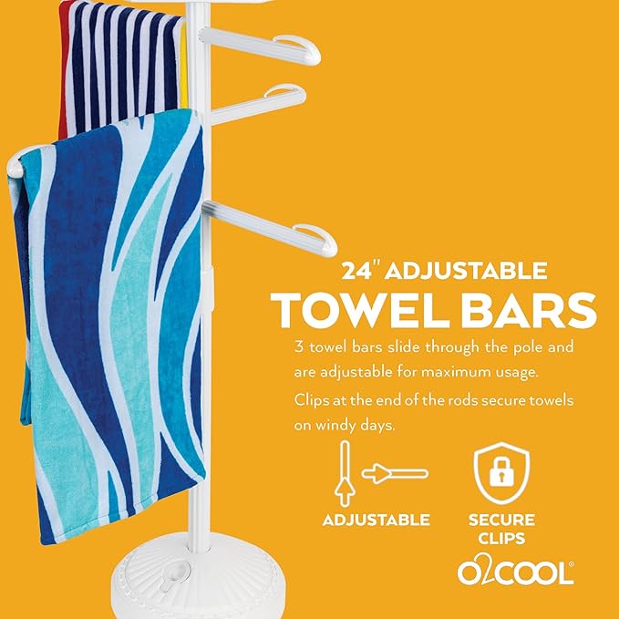 O2COOL Pool & Spa Valet, Adjustable Pool & Patio Towel Holder with Weighted Base, Outdoor Towel Bar, Poolside Table, White