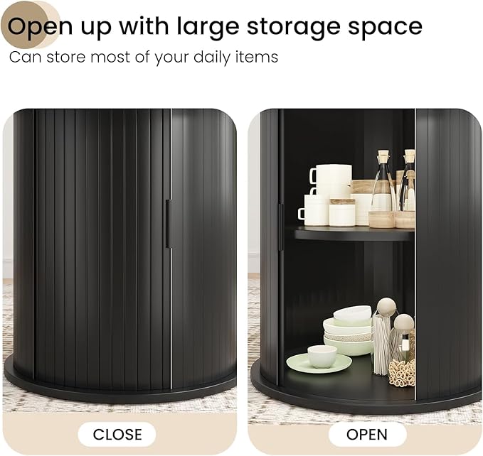 Farini 43" Round Dining Table for 4-6 with Storage Space,Modern Kitchen Room Table with Wood Top & Sturdy Metal Base,Black