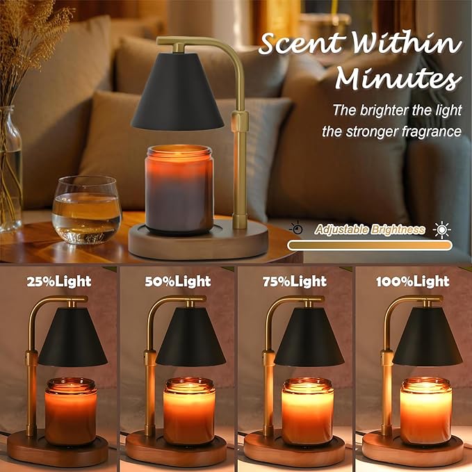 SOKCVSEA Candle Warmer Lamp - Candle Warmer with Diamond Height Adjustable, Birthday Gifts for Women Mom Gifts, House Warming Gifts New Home Decor, Wax Melt with 2 Bulb BlackGold