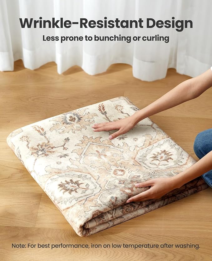 AMADA HOMEFURNISHING 5x7 Area Rugs, Washable Living Room Rug Low-Profile with Non-Slip Backing & Durable Edge Binding, Vintage 5x7 Rugs for Living Room, Bedroom, Dinning Room