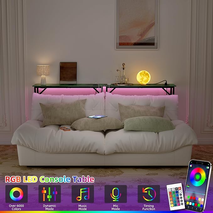 Narrow Console Table with Led Light and Charging Station，29.5" Small Entryway Table，Display Table，Entryway Hallway Thin Sofa Table Behind Sofa, Small Spaces, Living Room, Green and Black