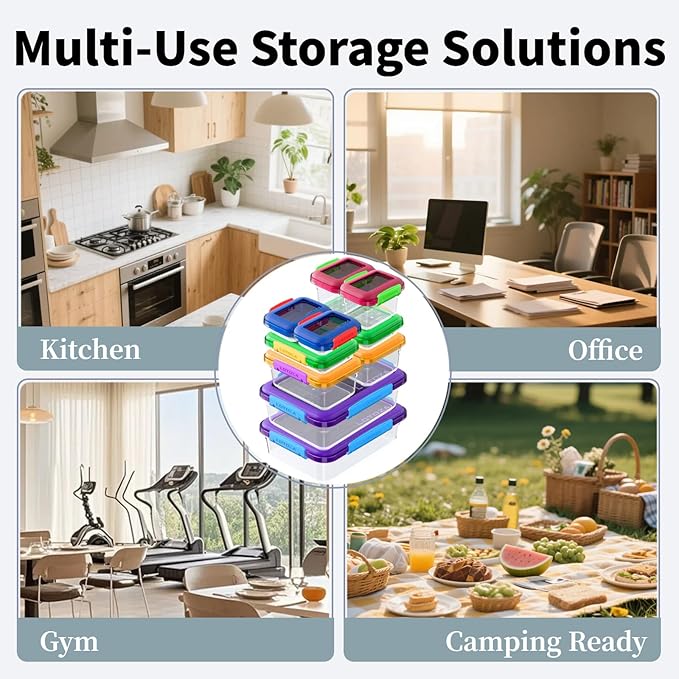 10 Pcs Set Food Storage Containers with Lids BPA Free Plastic Snap Lock Container Kitchen Pantry Organization for Meal Prep Lunch Salad Leftover Fruit Stackable Microwave Dishwasher Safe 5/12/29/68 oz