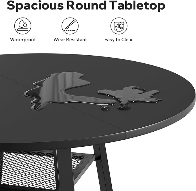 Round Dining Table for 4-6 People,47 Inch Dining Room Table,Modern Circle Kitchen Table with Storage Shelf and Metal Legs for Dining Room,Kitchen,Black (Table Only)