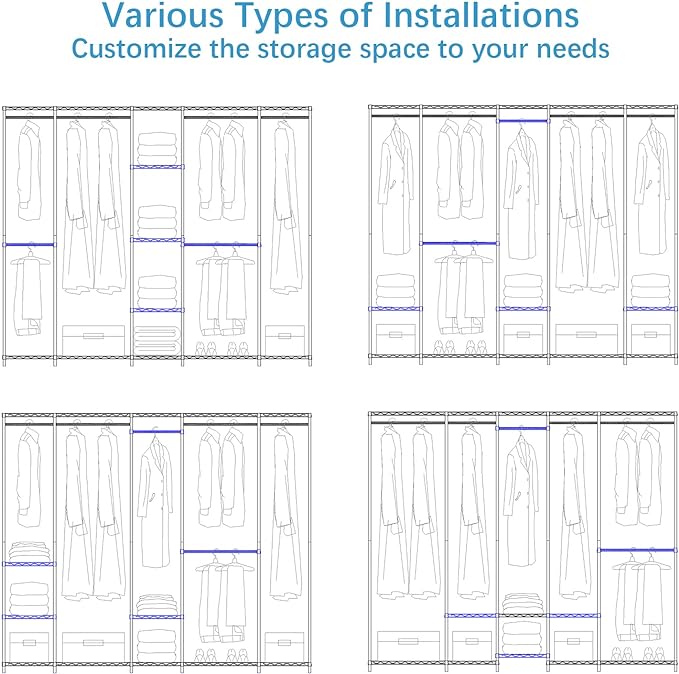 VIPEK V50 Extra Large Portable Closet Rack Bedroom Armoire Freestanding Wardrobe Closet, Heavy Duty Clothes Rack Multi-Functional Metal Clothing Rack for Hanging Clothes, Max Load 1300lbs, Black