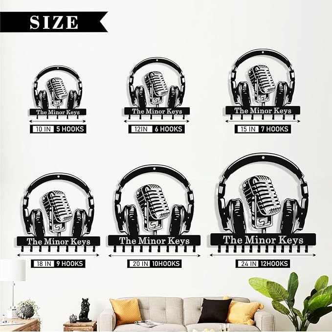 Personalized Music Key Holder Wall Mount, Custom Metal Key Holder for Wall with Name, Custom Keys Rack Hanger with Hooks for Entryway, Front Door, Hallway, Living Room, Kitchen