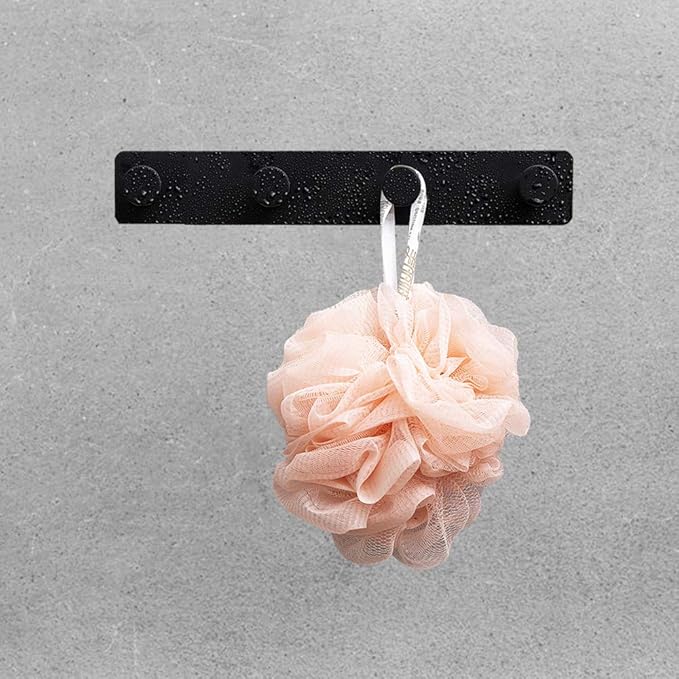 Small Coat Rack Wall Mounted, Black Coat Hooks Adhesive & Screw in, Stainless Steel Wall Hooks for Hanging Hat Towels Clothes, Metal Hook Rail with 4 Round Hangers