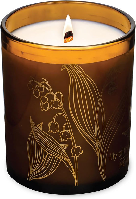 Hemlock Park Amber Gold Leaf Glass Wood Wick Candle Handcrafted with Natural Coconut Wax (Standard 7.2 oz, Lily of The Valley)