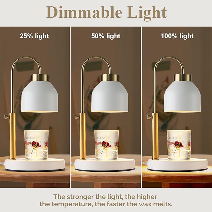 Hasun Candle Warmer Lamp, Safe Electric Candle Warmer Lamp with Timer and Adjustable Height/Heat, 2-8H Timer No Flames Dimmable Scented Candle Lamp for Jar, Candles Warmer with 2 Bulbs (White03)