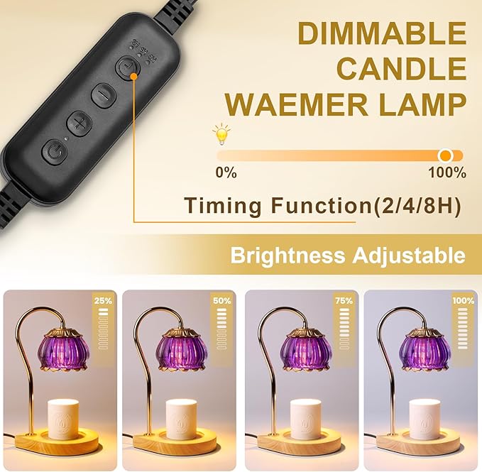 Candle Warmer Lamp with Timer, Dimmable Candle Warmer Lantern Light Gift Electric Fragrance Candle Holders for Warming House Warming Home Decoration Gifts for Women,Purple