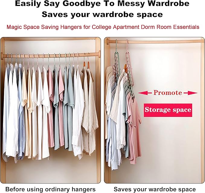 Closet Organizers and Storage,College Dorm Room Essentials,Pack of 10 Multifunctional Organizer Magic Space Saving Hangers with 9 Holes Storage Organization for Wardrobe Closet